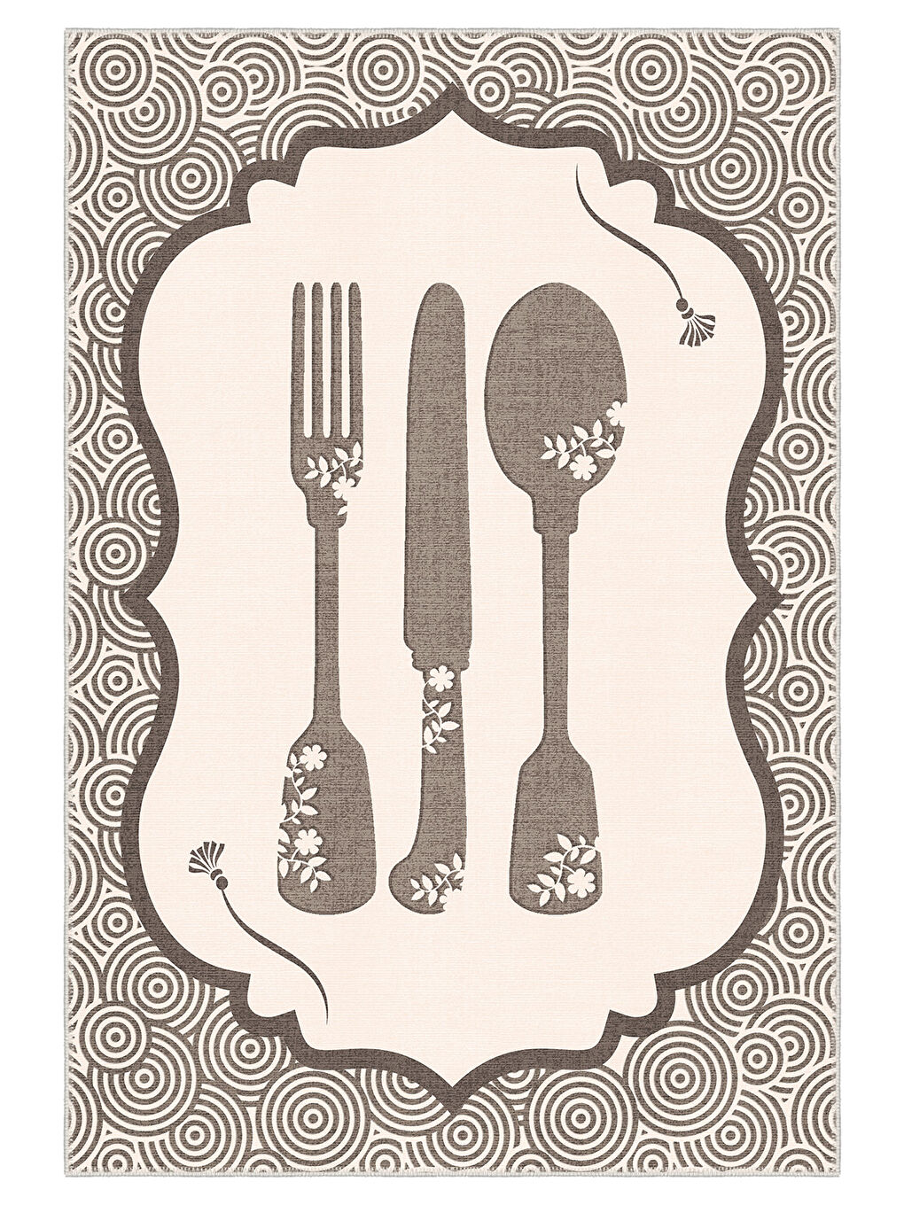 Ekru Dekoratif Özel Tasarım Yıkanabilir İnce Kaymaz Tabanlı Modern Halı KECE FR42