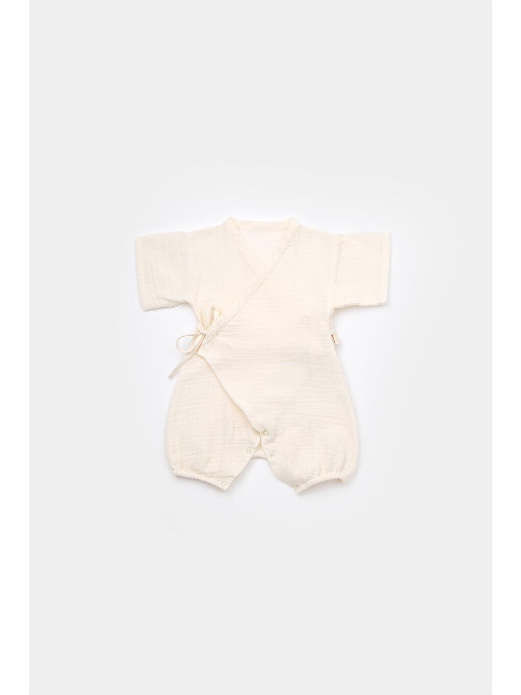 Ekru Müslin Kruvaze Kısa Kollu Tulum-2