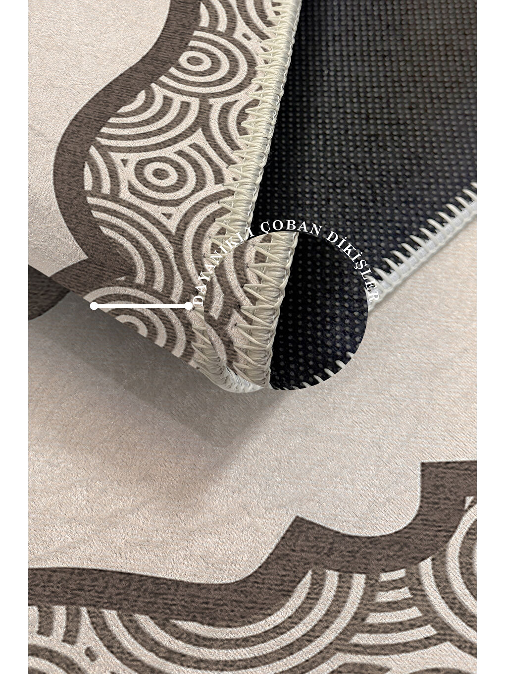 Ekru Dekoratif Özel Tasarım Yıkanabilir İnce Kaymaz Tabanlı Modern Halı KECE FR42-3