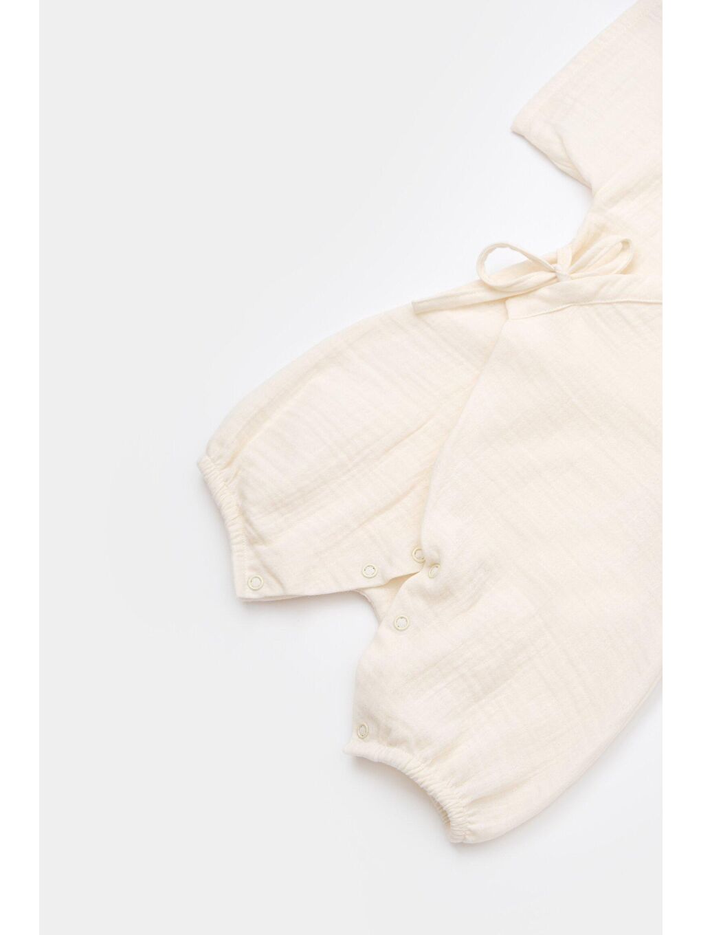 Ekru Müslin Kruvaze Kısa Kollu Tulum-4