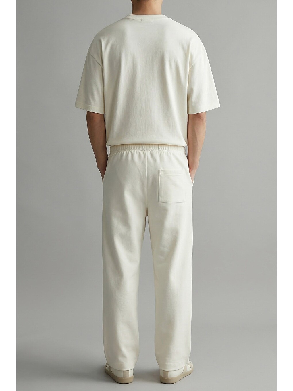 Erkek Oversize Basic Yumuşak Dokulu Rahat Tişört Ekru-3