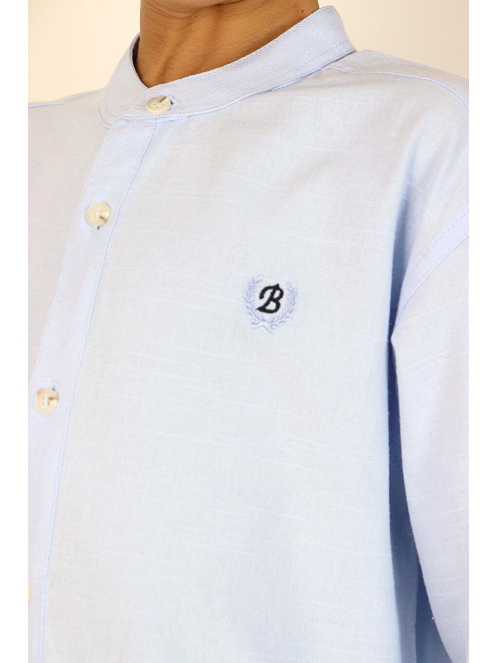 Erkek Çocuk Gömlek Harf Nakışlı Düğmeli Açık Mavi (8-12 Yaş)-2