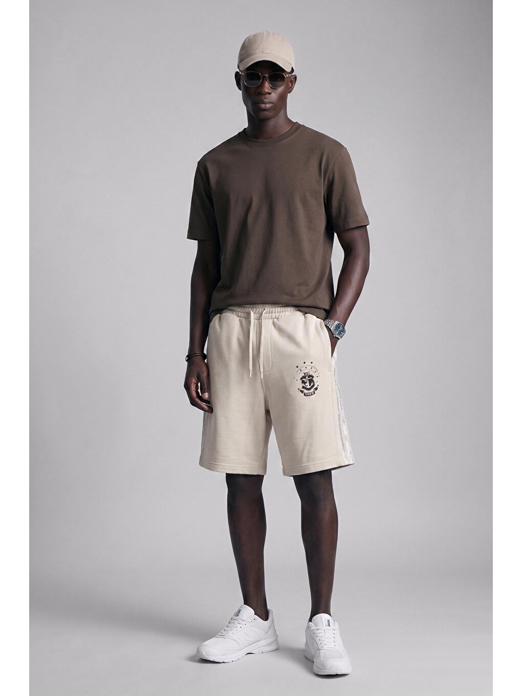 Erkek Oversize Premium Kumaş Gramajlı Basic Tişört Kahverengi-2