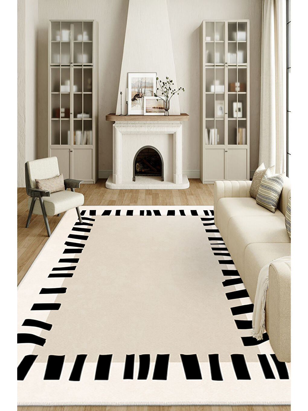 Ekru Modern Dekoratif Yıkanabilir Kaymaz Taban Halı – İnce, Yumuşak Salon Halısı, Mutfak Halısı ve Yolluk-2