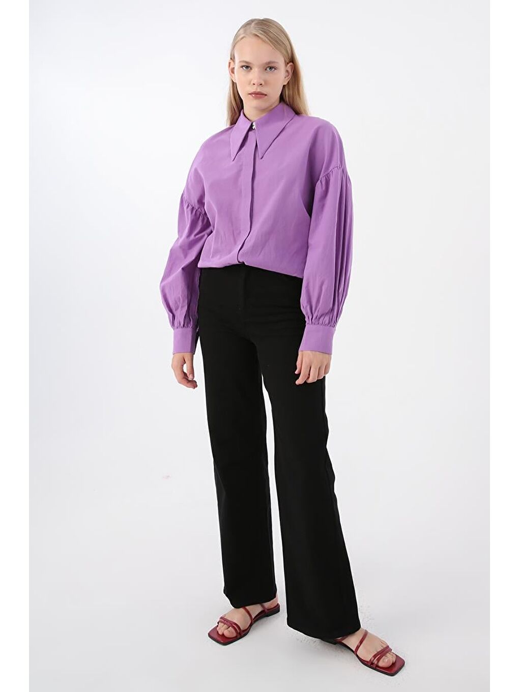 Siyah Pamuklu Parça Boya Wide Leg Elastanlı Pantolon