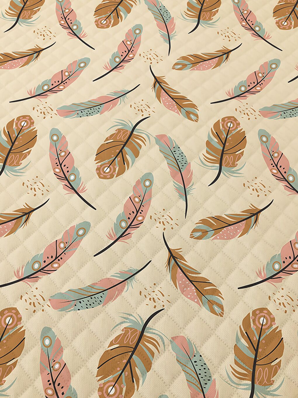 Karışık Yaprak Desen Çift Kişilik Baskılı Pike (200x220 Cm) Sarı-1