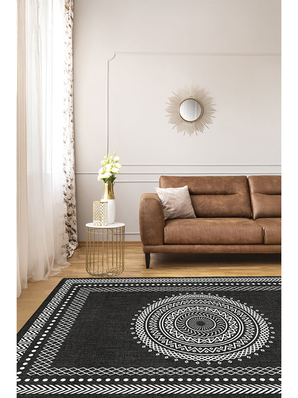 Siyah Modern Dekoratif Yıkanabilir Kaymaz Taban Halı – İnce, Yumuşak Salon Halısı, Mutfak Halısı ve Yolluk-2