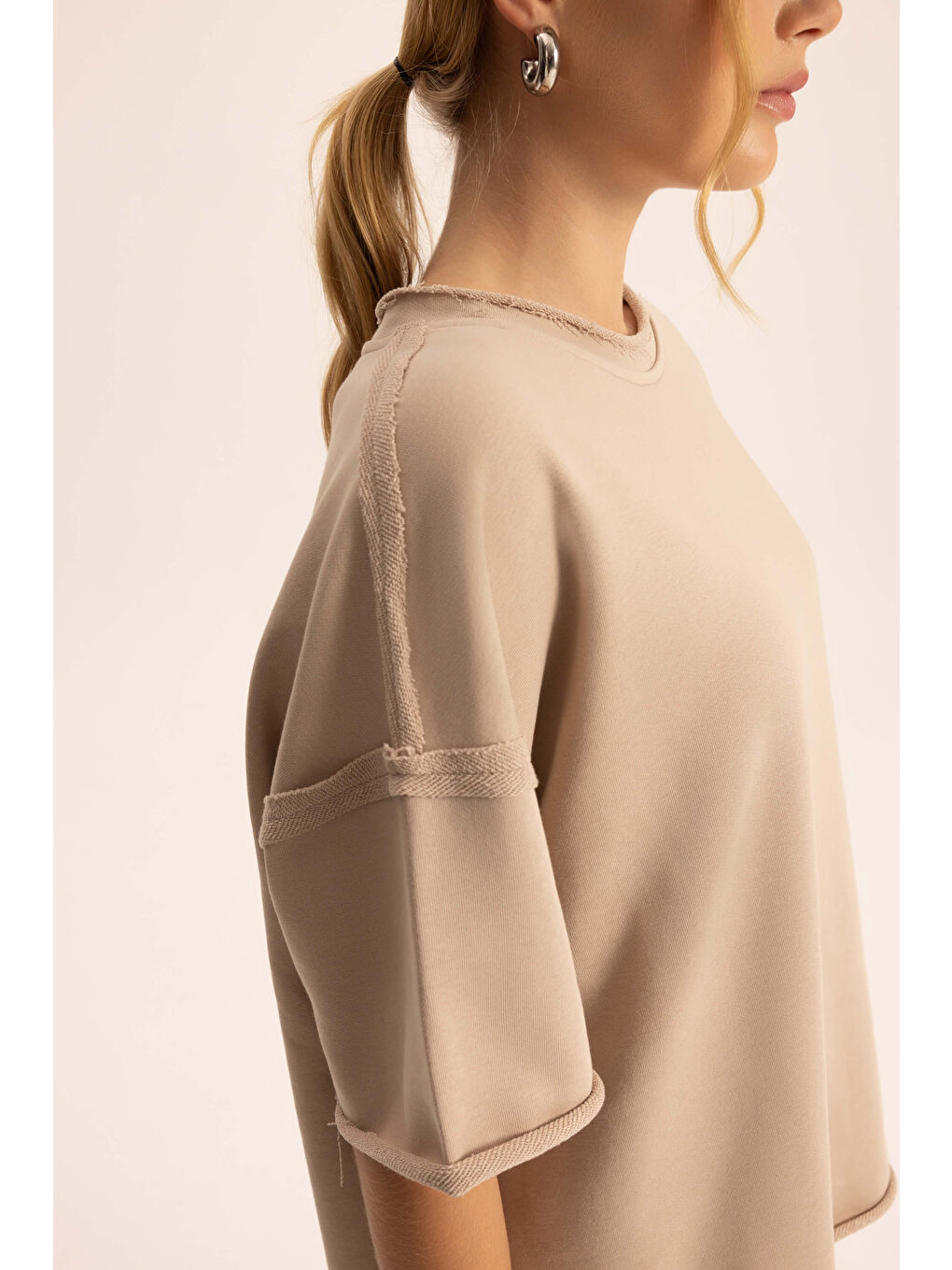 Beyaz Flex Kemik Oversize T-Shirt Eşofman Takım-5