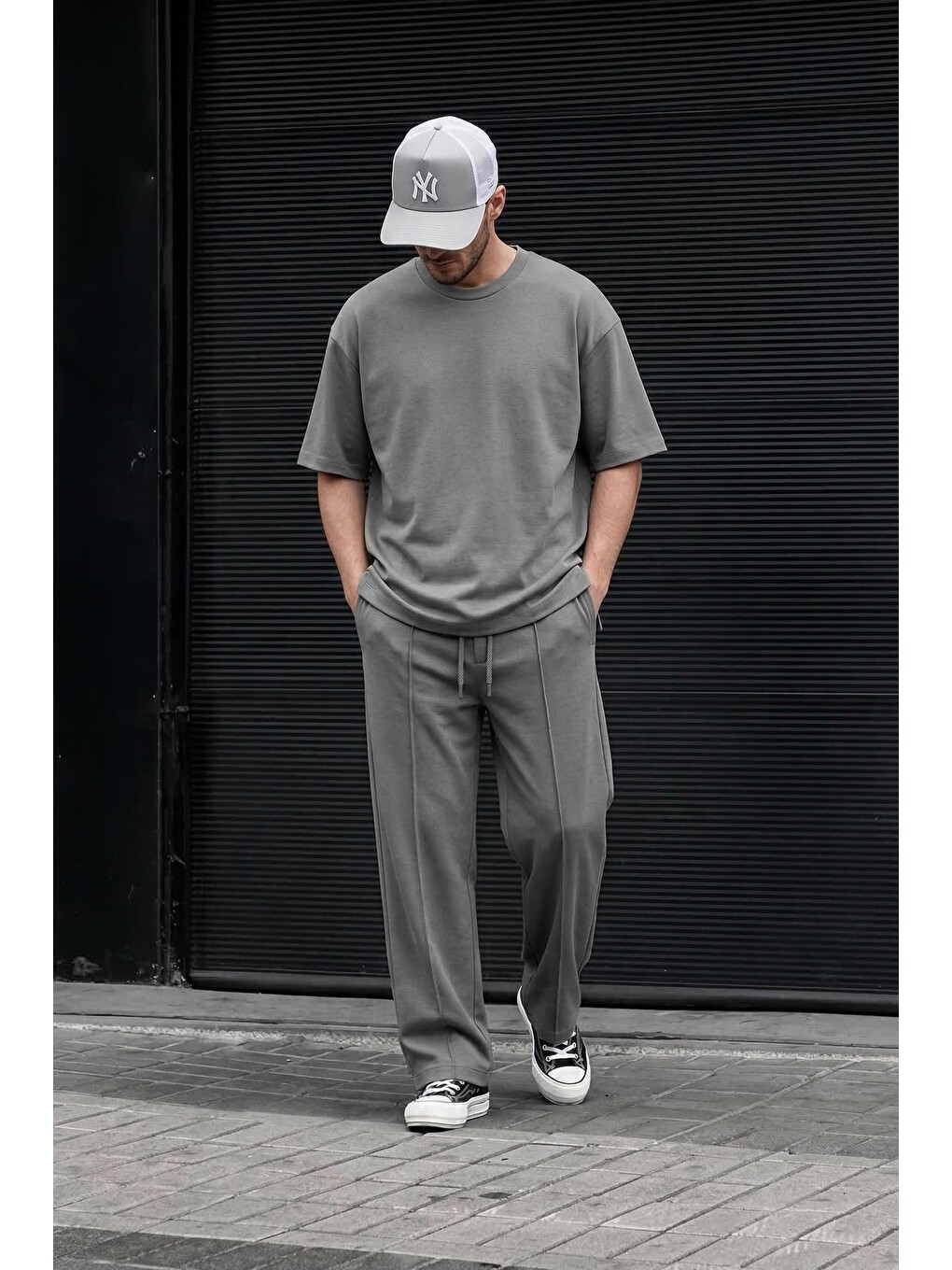 Gri Erkek Oversize Basic Yumuşak Dokulu Rahat Tişört Füme-2
