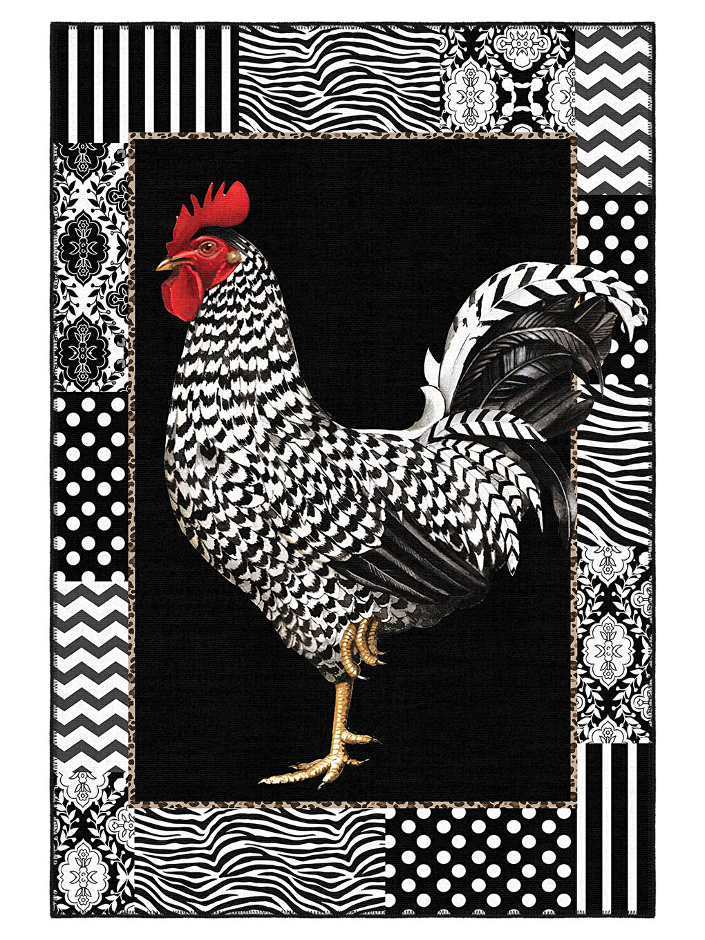 Siyah Dekoratif Özel Tasarım Yıkanabilir İnce Kaymaz Tabanlı Modern Halı KECE FR43