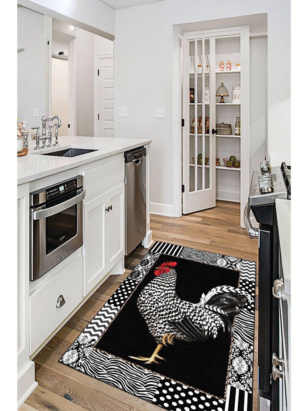 Siyah Dekoratif Özel Tasarım Yıkanabilir İnce Kaymaz Tabanlı Modern Halı KECE FR43-1