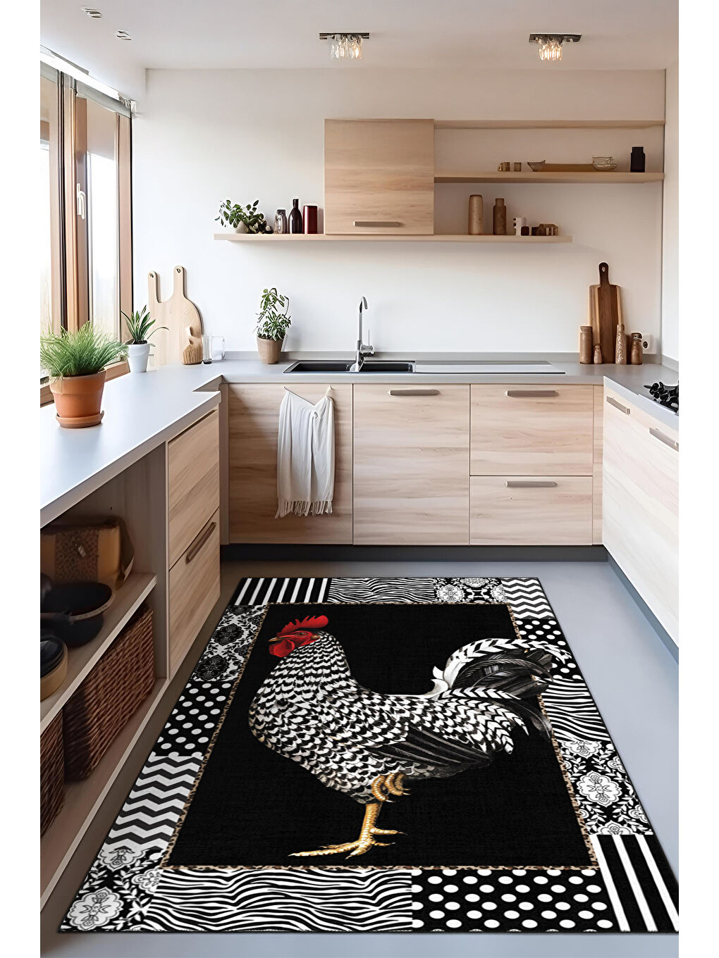 Siyah Dekoratif Özel Tasarım Yıkanabilir İnce Kaymaz Tabanlı Modern Halı KECE FR43-2