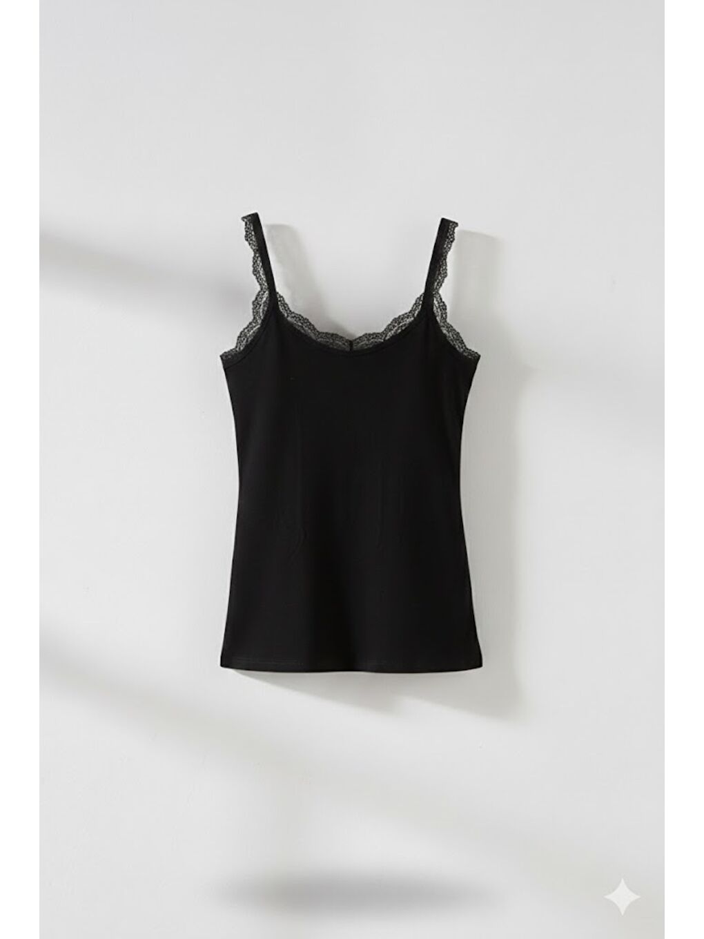 C11411 Kadın Modal Pamuk Dantelli Atlet Siyah