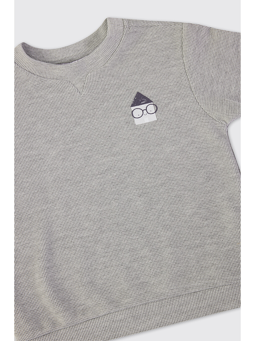 Erkek Bebek Yakası Düğmeli Gri-melanj Sweatshirt-2