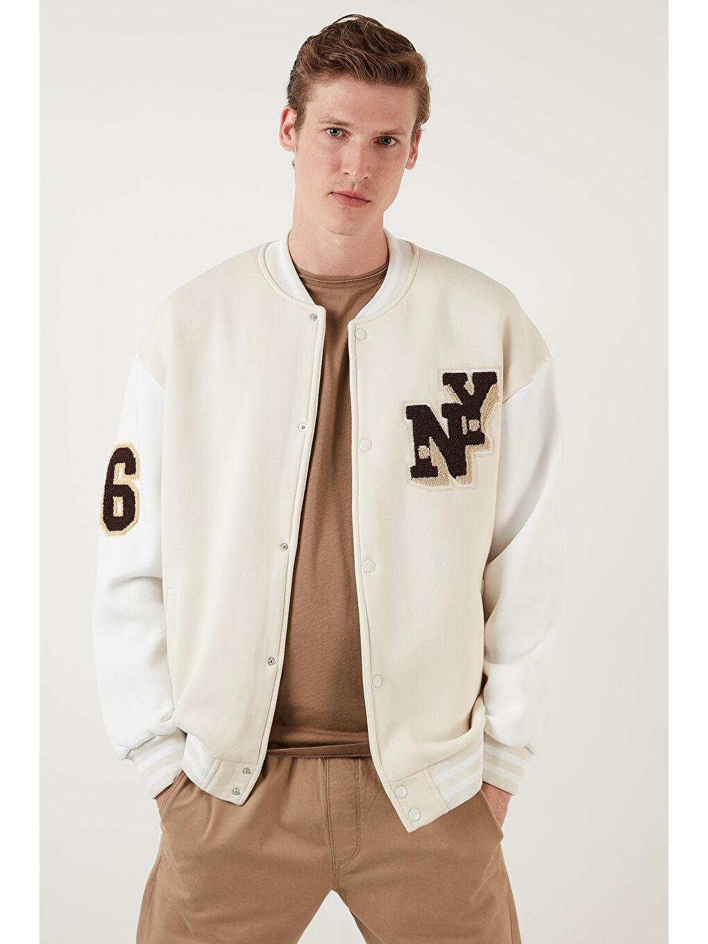 Bej Pamuklu Oversize Cepli Kolej Yaka Bomber Mont 6286219