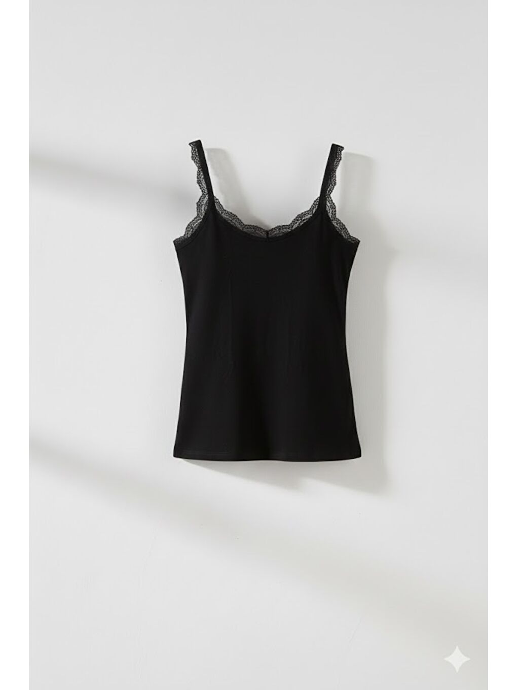 C11411 Kadın Modal Pamuk Dantelli Atlet Siyah-1
