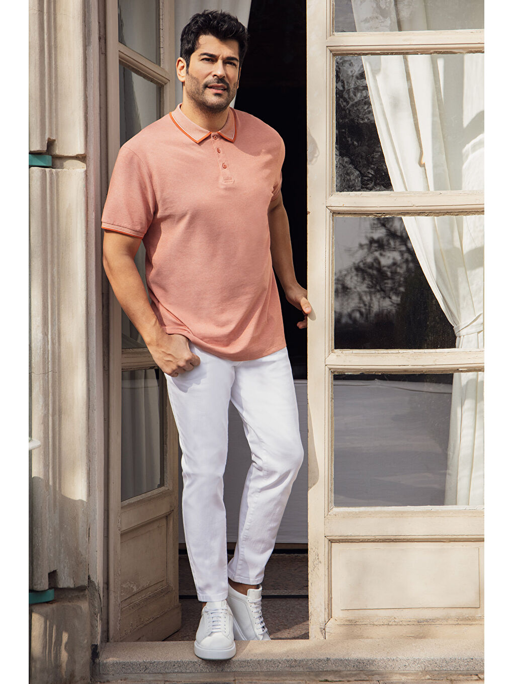 Erkek Beyaz 360 Derece Her Yöne Esneyen Slim Fit Dar Kesim Diyagonal Desenli Pantolon
