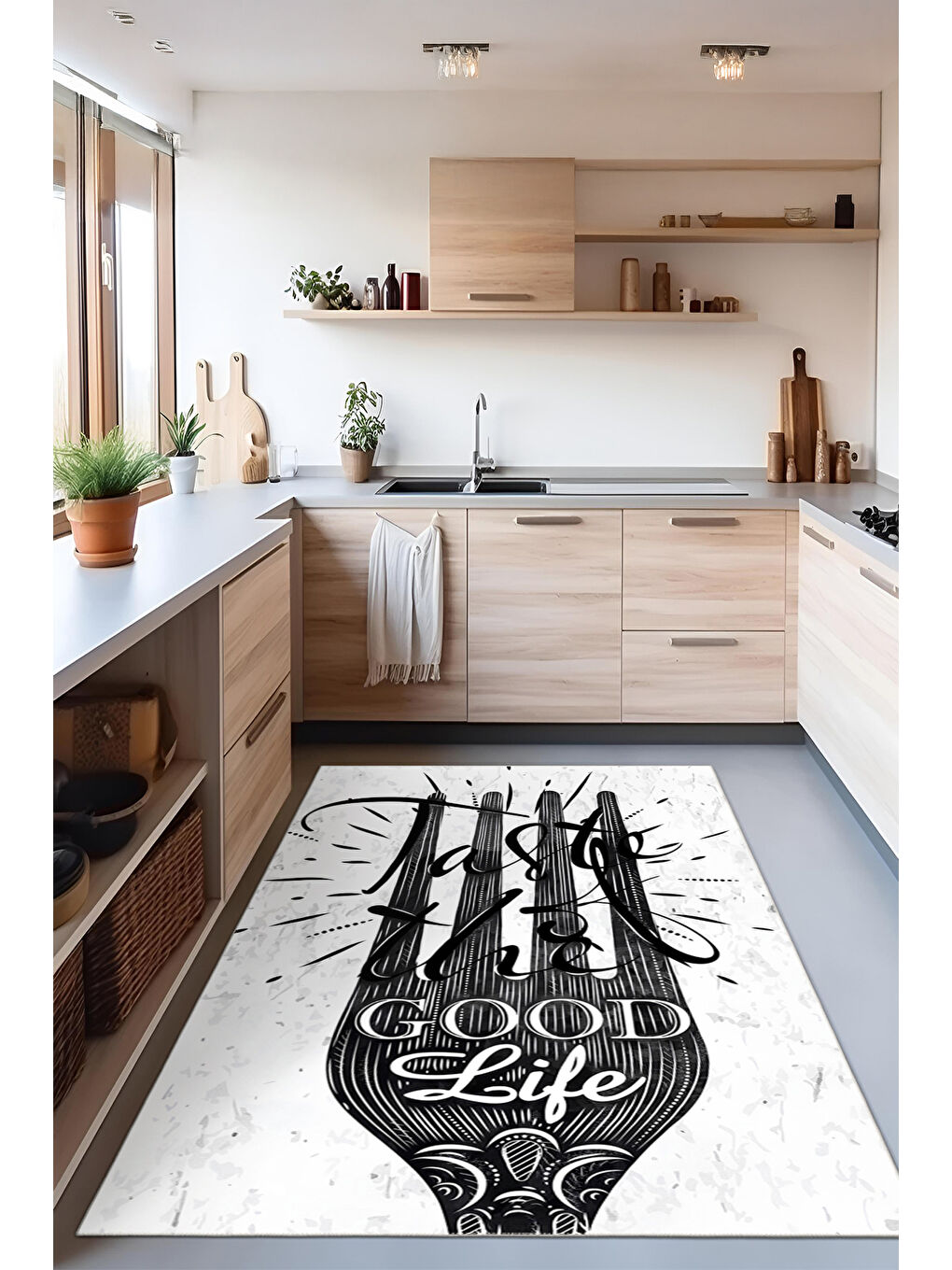 Beyaz Dekoratif Özel Tasarım Yıkanabilir İnce Kaymaz Tabanlı Modern Halı KECE FR42-2