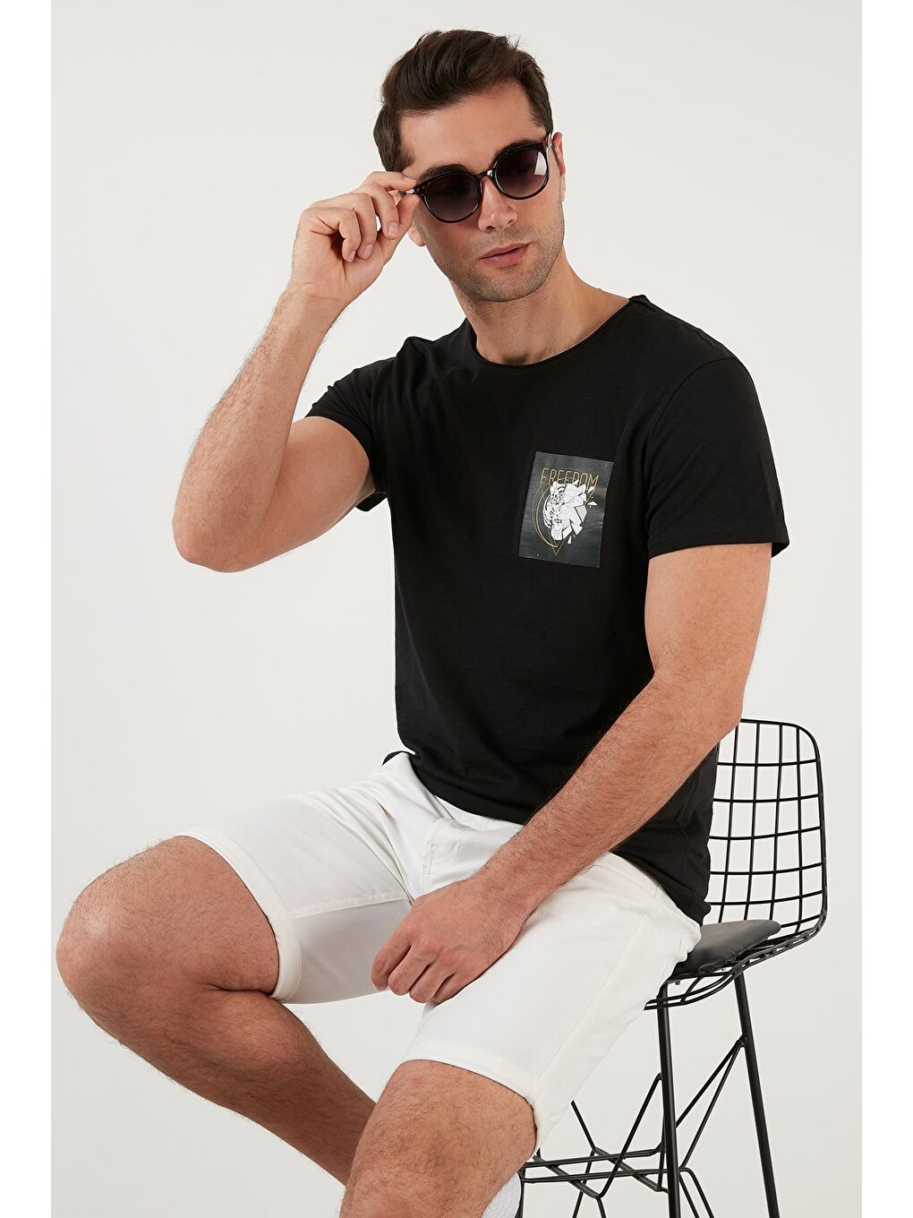 Siyah Slim Fit Baskılı Bisiklet Yaka %100 Pamuk Tişört 5902376