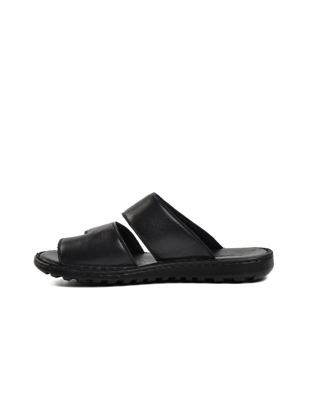 Sekurlet 5274 Büyük Numara Hakiki Deri Siyah Erkek Terlik-1