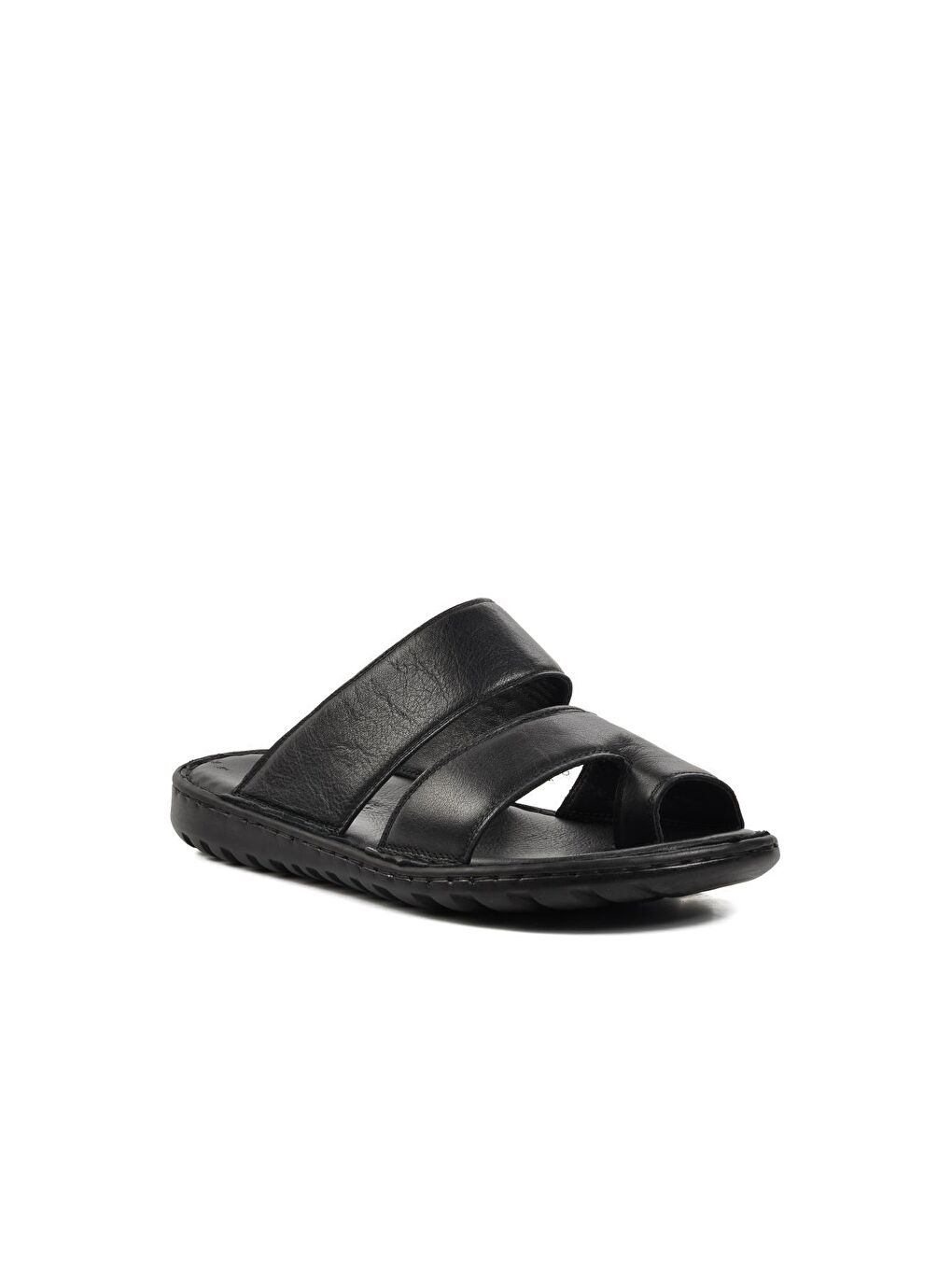 Sekurlet 5274 Büyük Numara Hakiki Deri Siyah Erkek Terlik-2