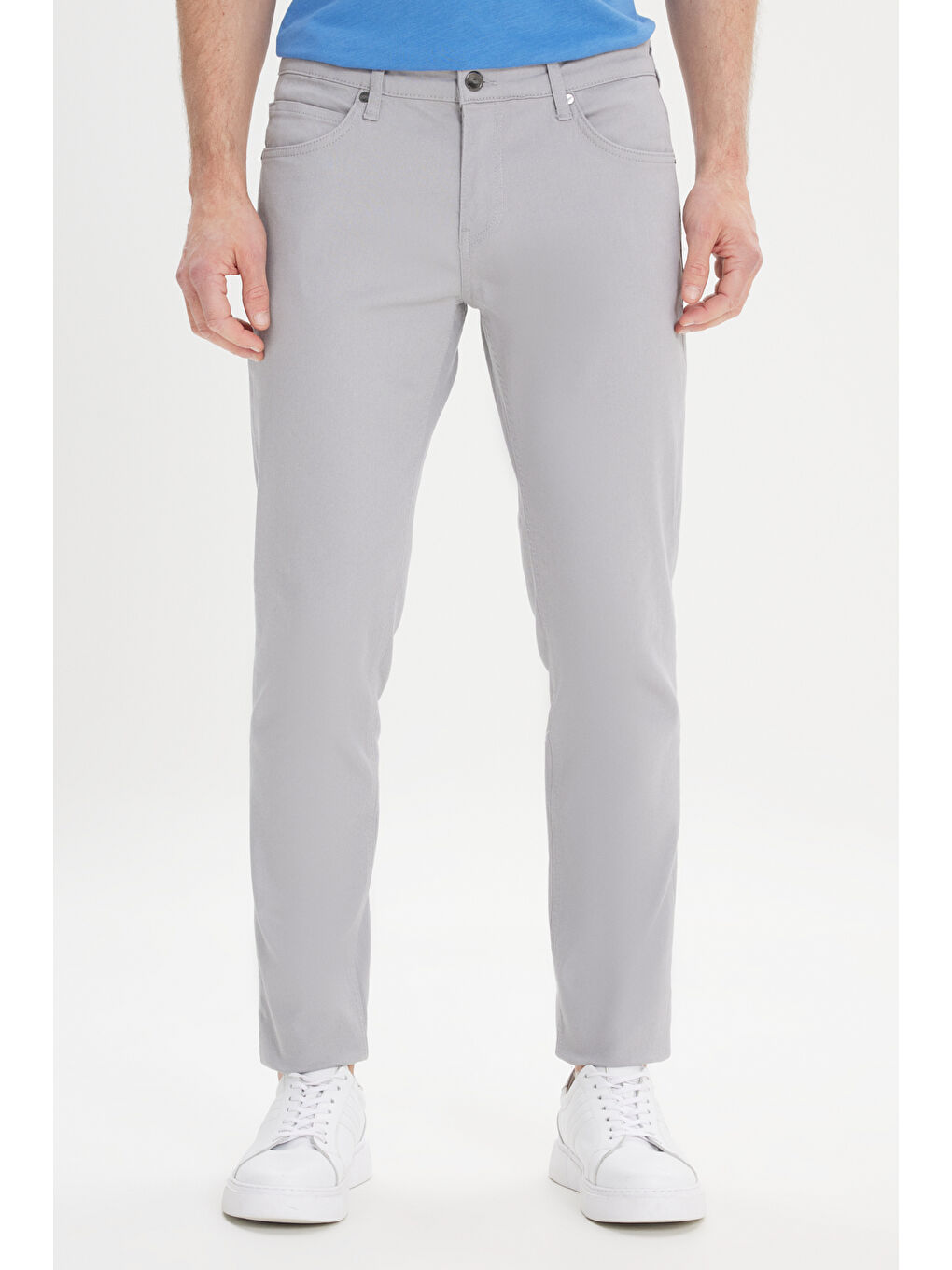 Erkek Gri 360 Derece Her Yöne Esneyen Slim Fit Dar Kesim Diyagonal Desenli Pantolon-2