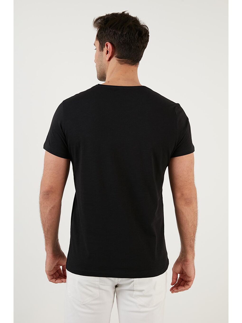 Siyah Slim Fit Baskılı Bisiklet Yaka %100 Pamuk Tişört 5902376-4