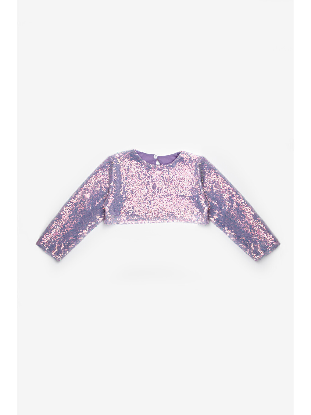 Lila Uzun Kollu Pullu Kız Çocuk Crop Bluz