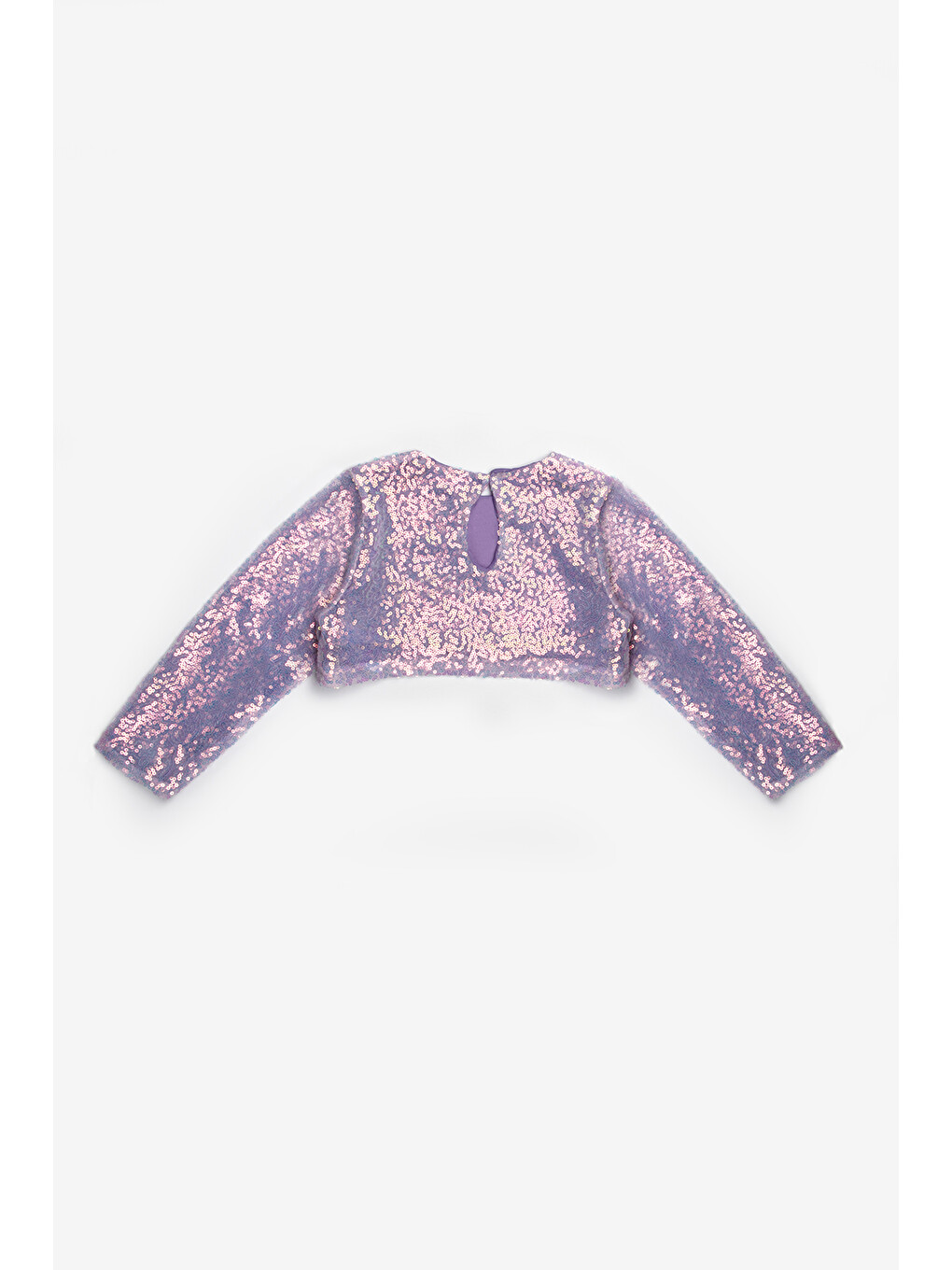 Lila Uzun Kollu Pullu Kız Çocuk Crop Bluz-1