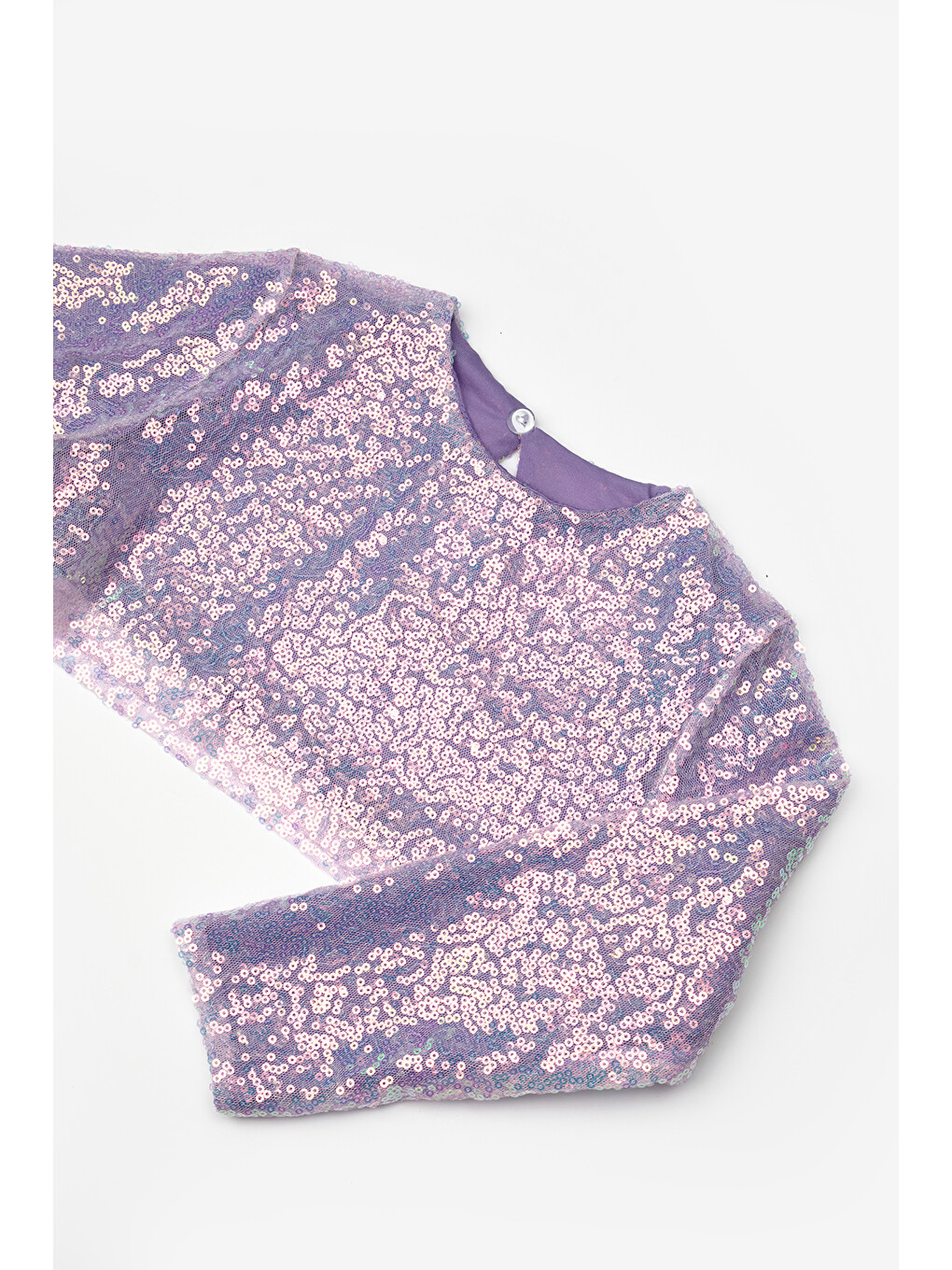 Lila Uzun Kollu Pullu Kız Çocuk Crop Bluz-2