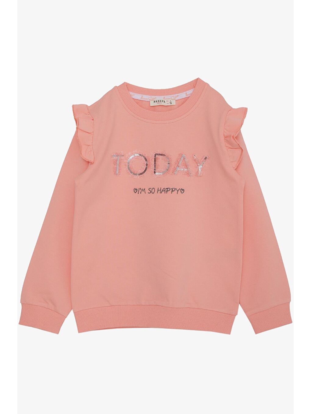 Pembe Kız Çocuk Sweatshirt Pullu Simli Yazı Baskılı Somon (3-6 Yaş)