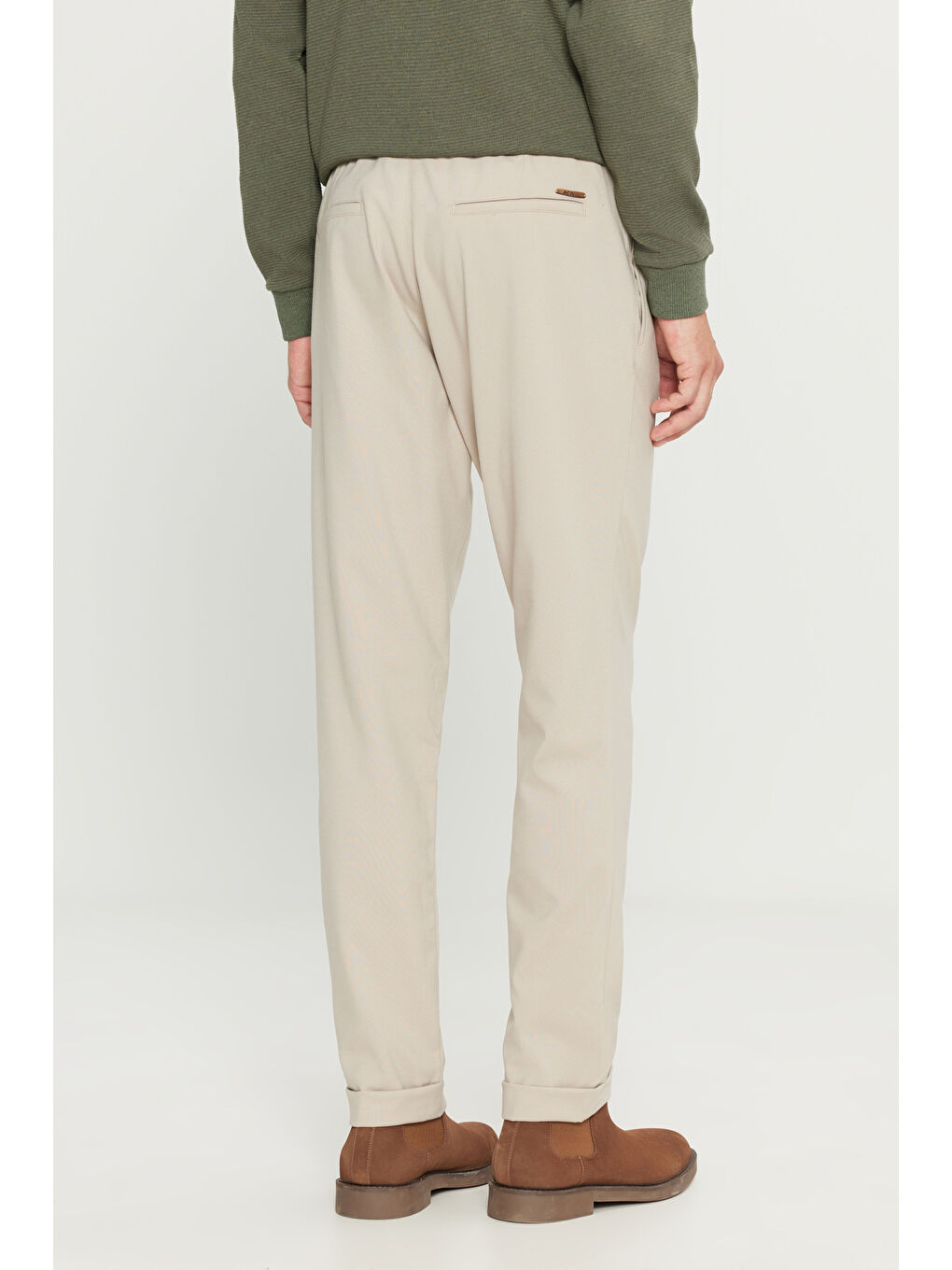 Erkek Bej Slim Fit Rahat Kesim Beli Bağlamalı Yan Cepli Jogger Pantolon-9