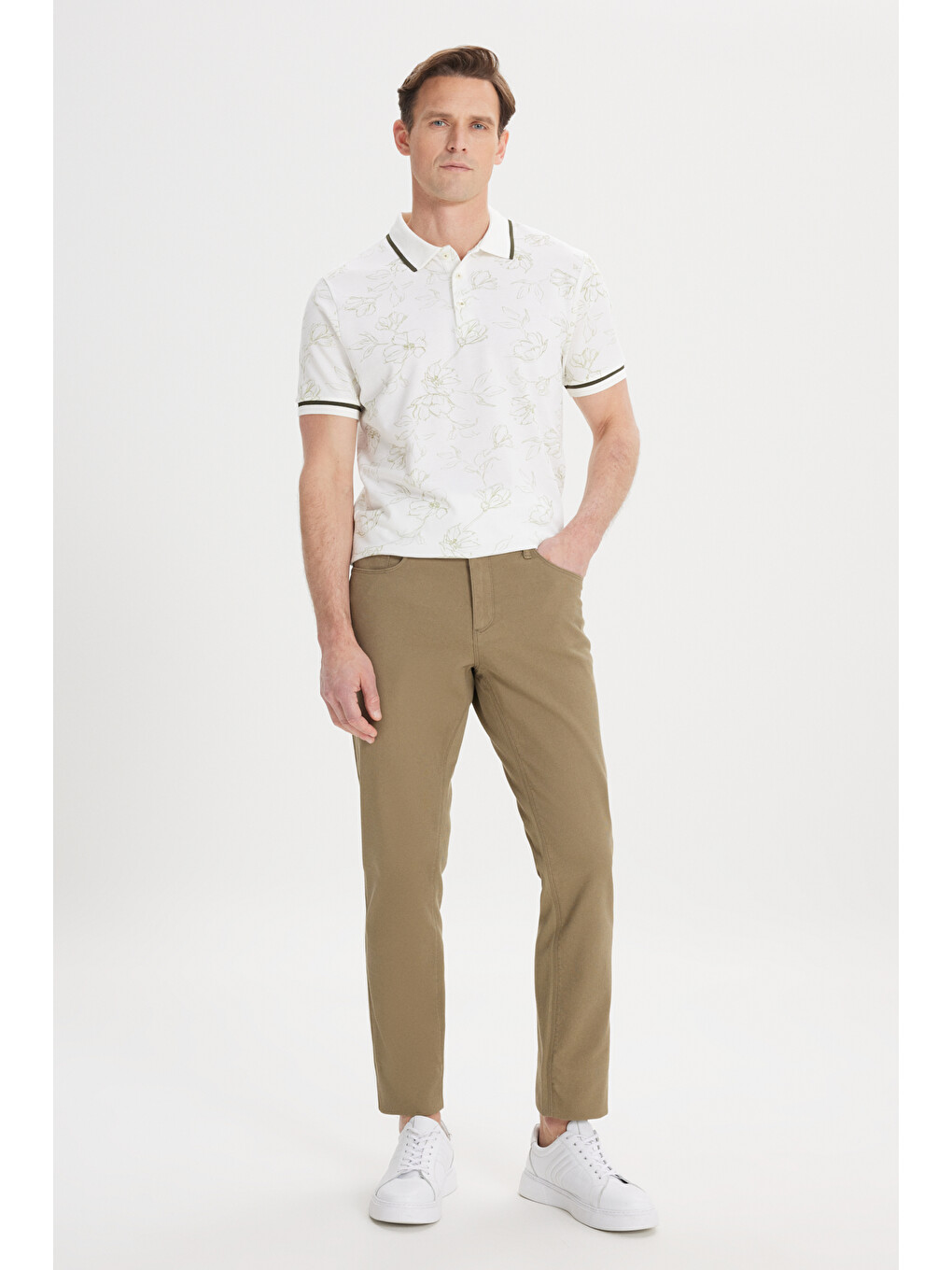 Erkek Yeşil Slim Fit Dar Kesim 5 Cep Armürlü Esnek Pantolon-4