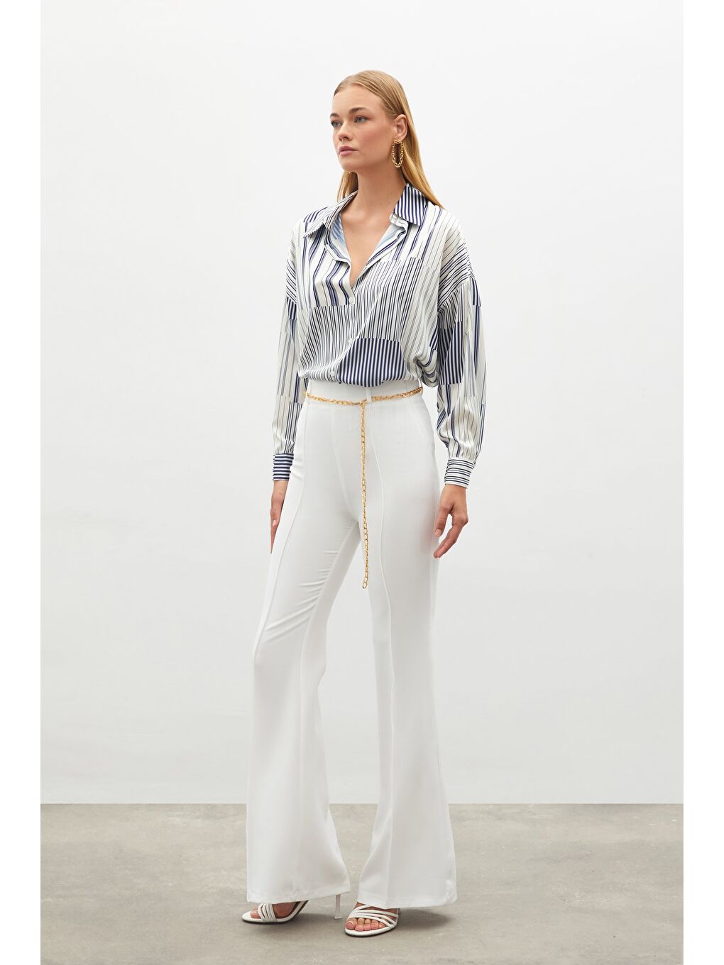 Zincir Kemerli Pantolon - Ekru-2