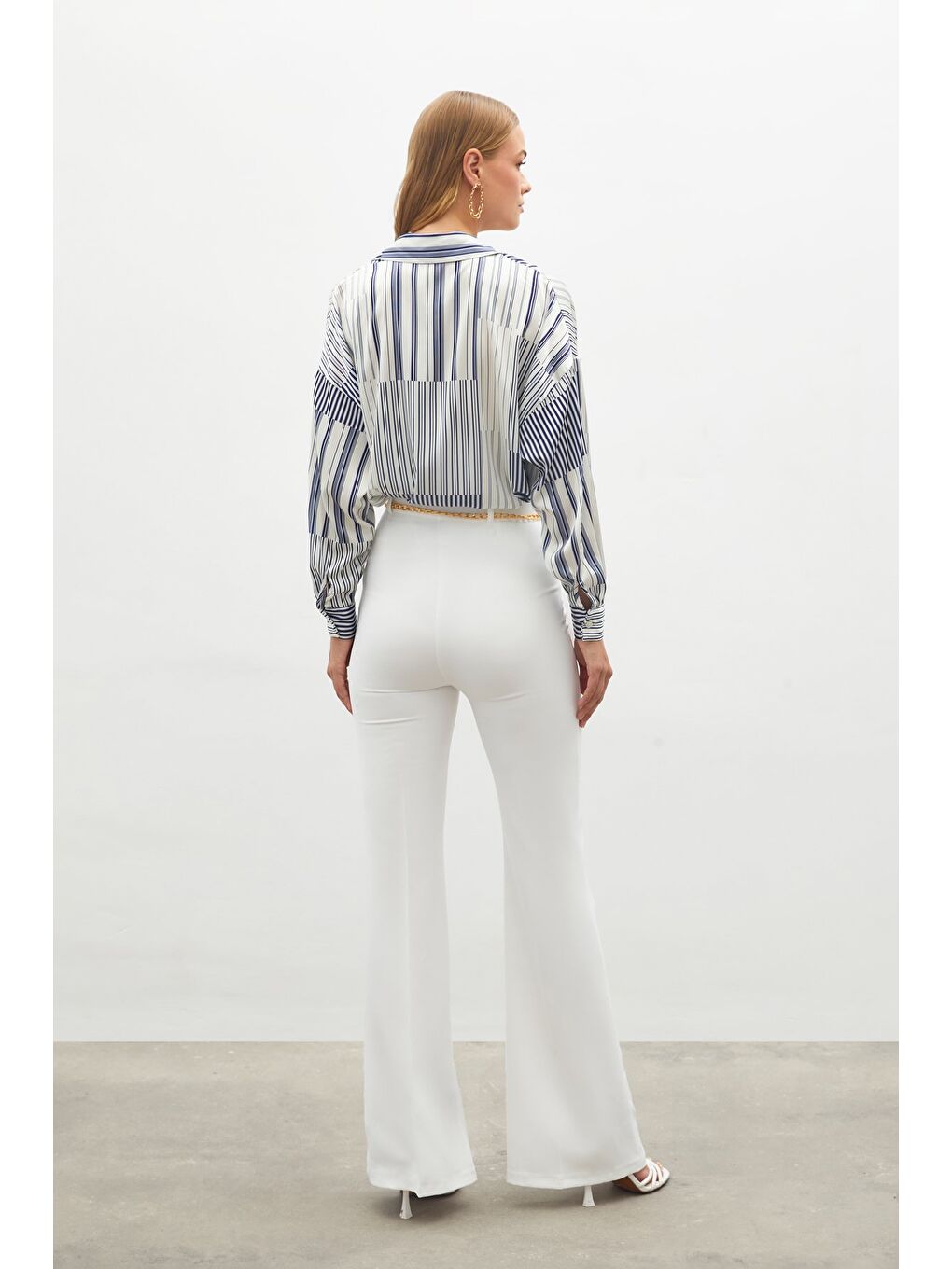 Zincir Kemerli Pantolon - Ekru-6