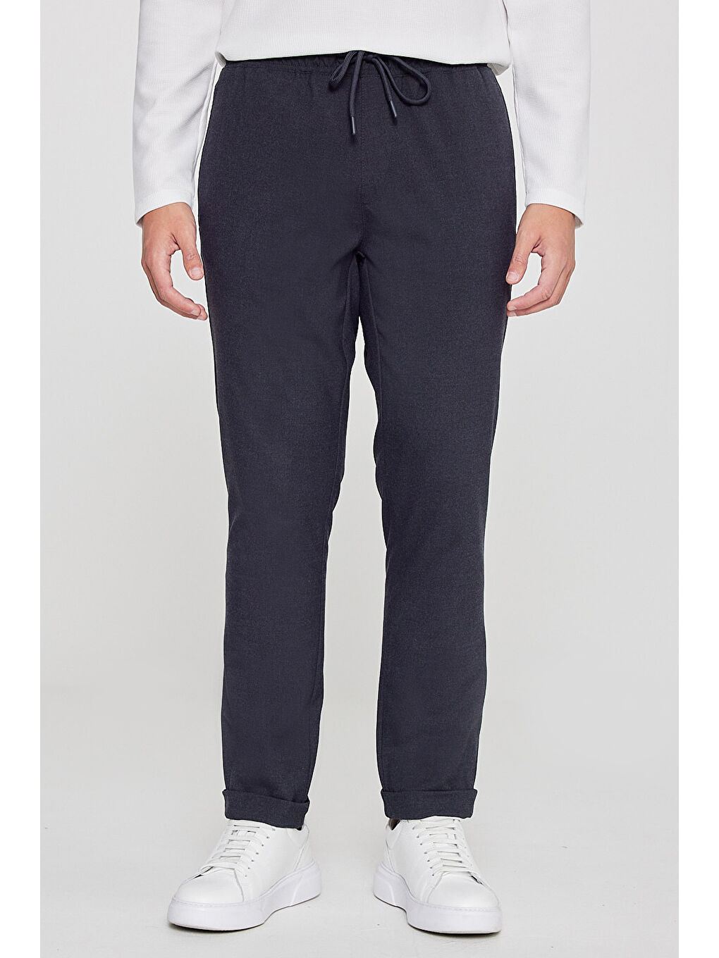 Erkek Antrasit Slim Fit Rahat Kesim Beli Bağlamalı Yan Cepli Jogger Pantolon-1