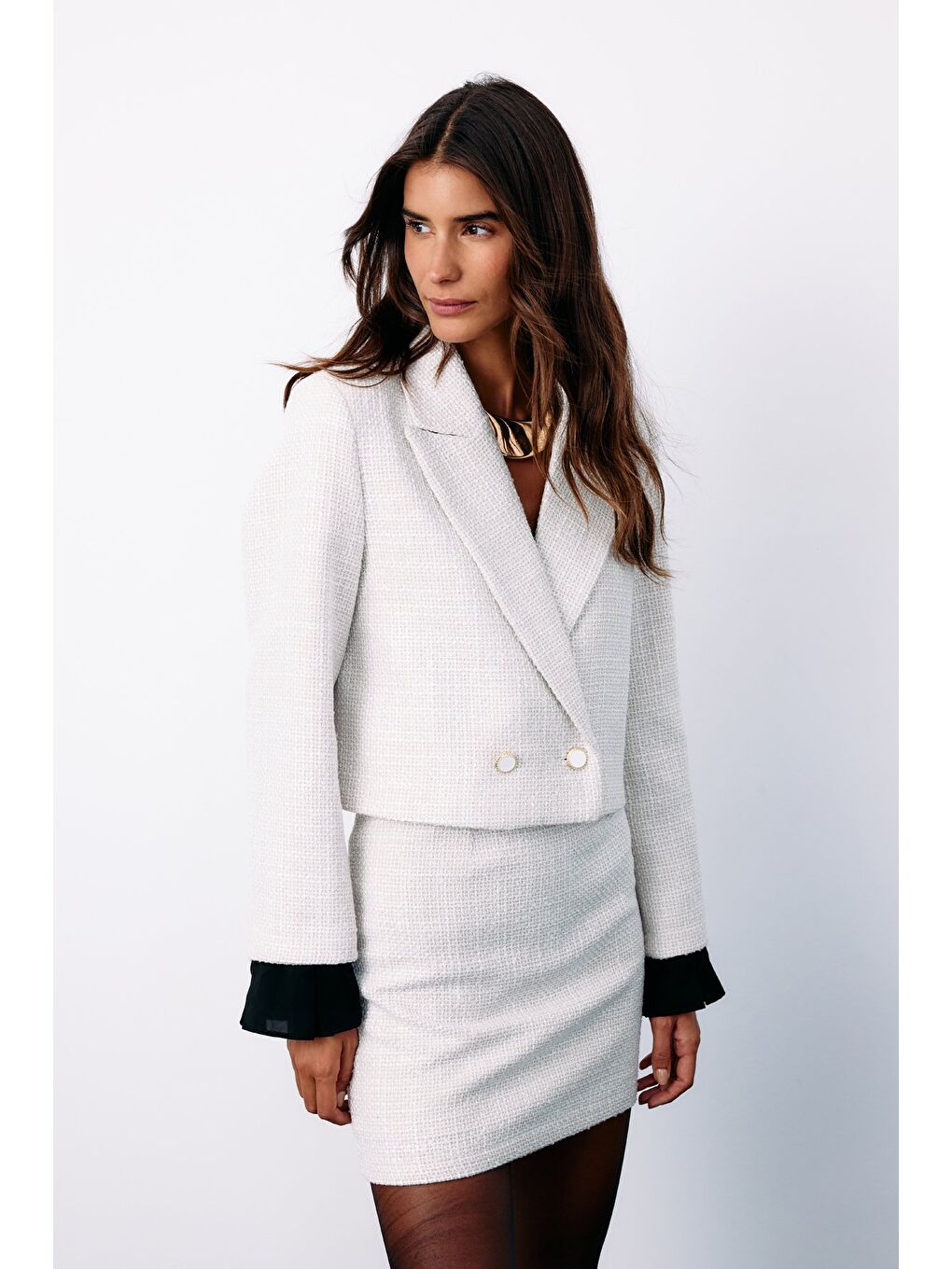 Bej Manşet Detaylı Tüvit Ceket - Taş-3