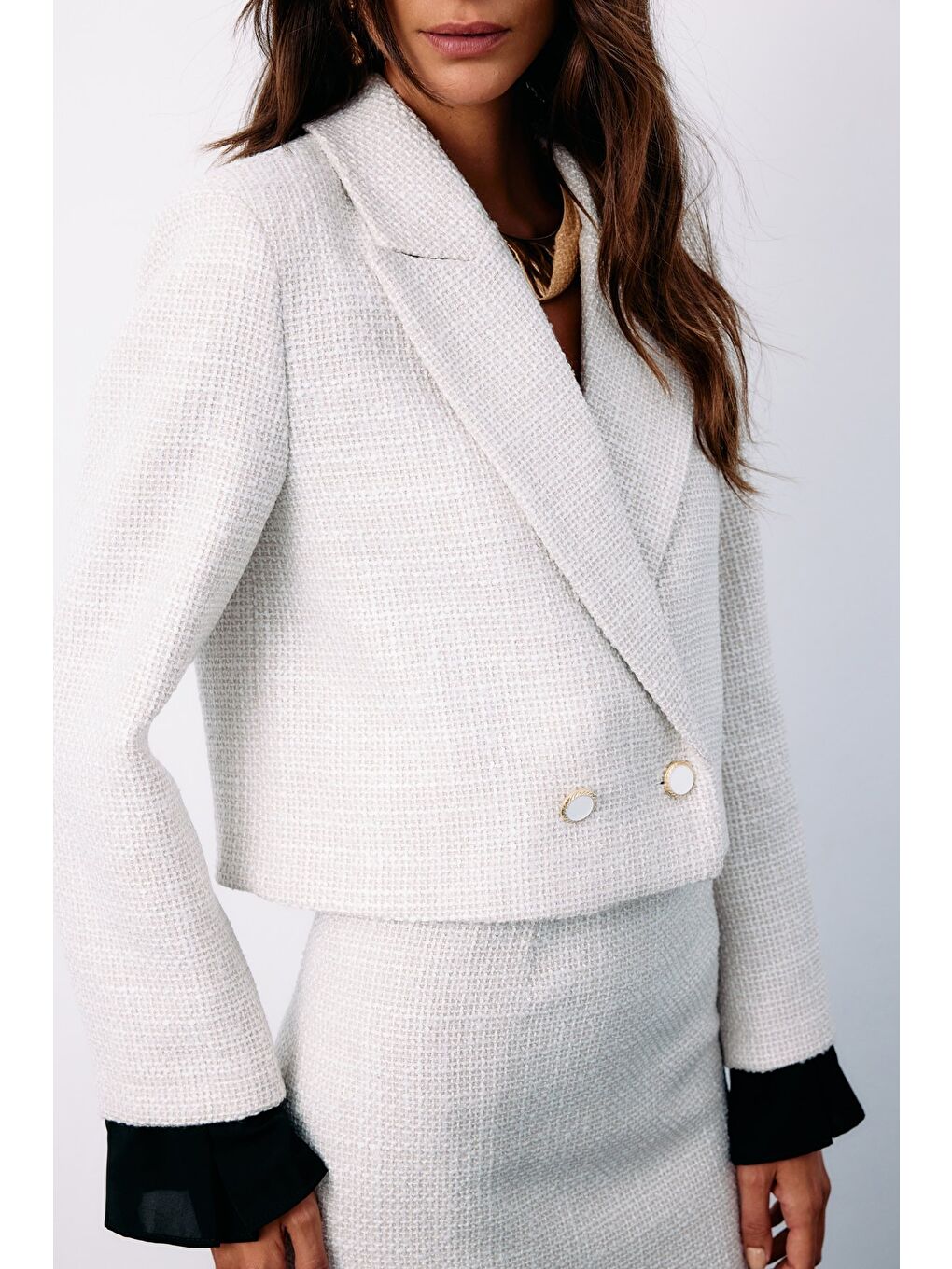 Bej Manşet Detaylı Tüvit Ceket - Taş-4