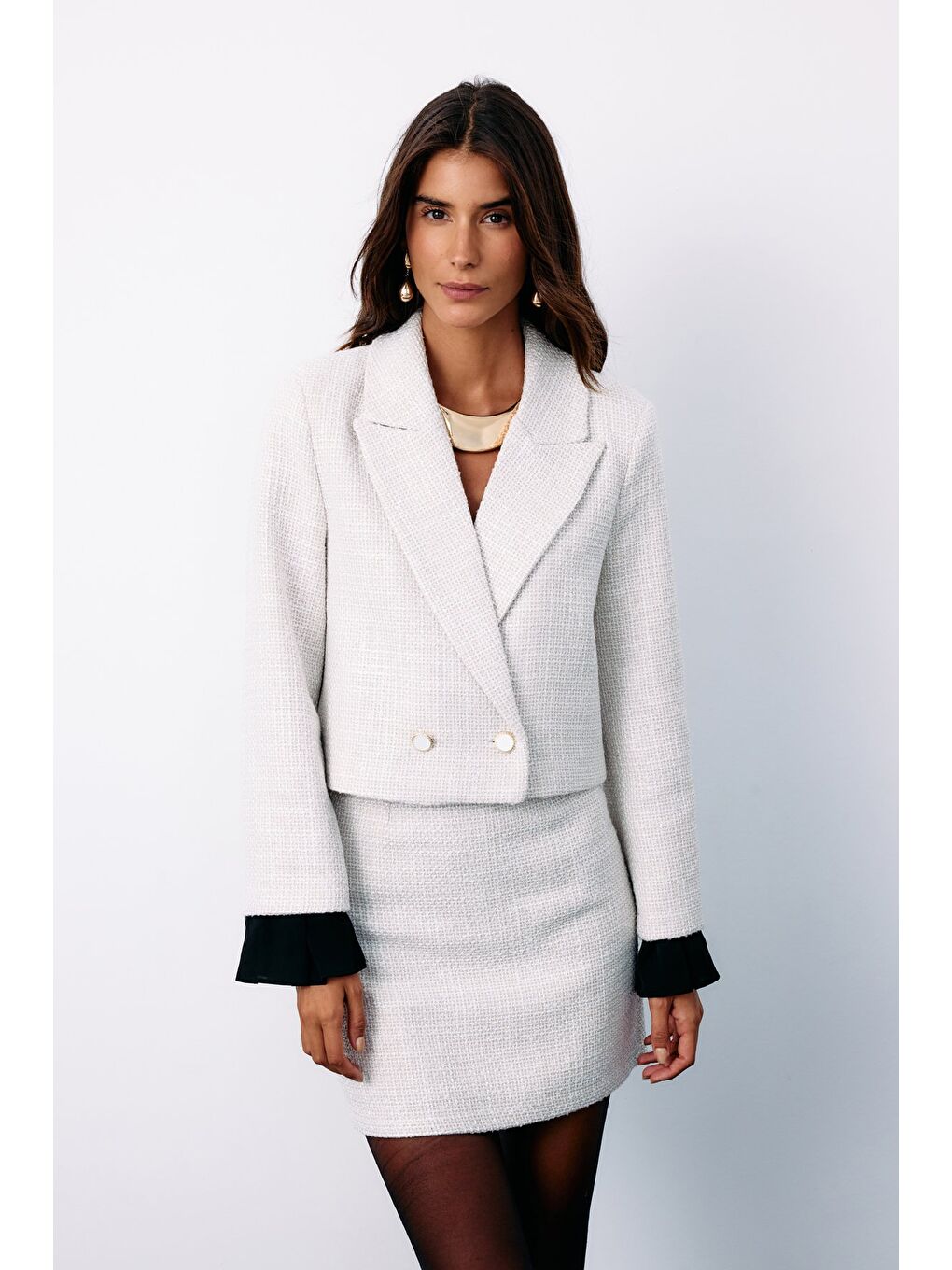 Bej Manşet Detaylı Tüvit Ceket - Taş-6