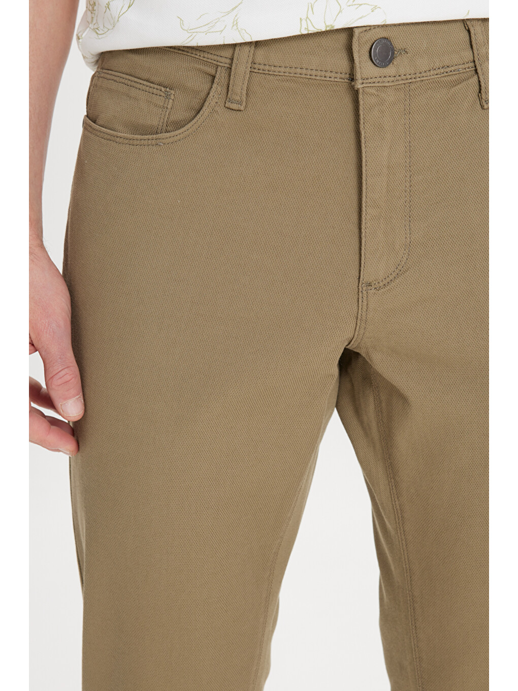 Erkek Yeşil Slim Fit Dar Kesim 5 Cep Armürlü Esnek Pantolon-5