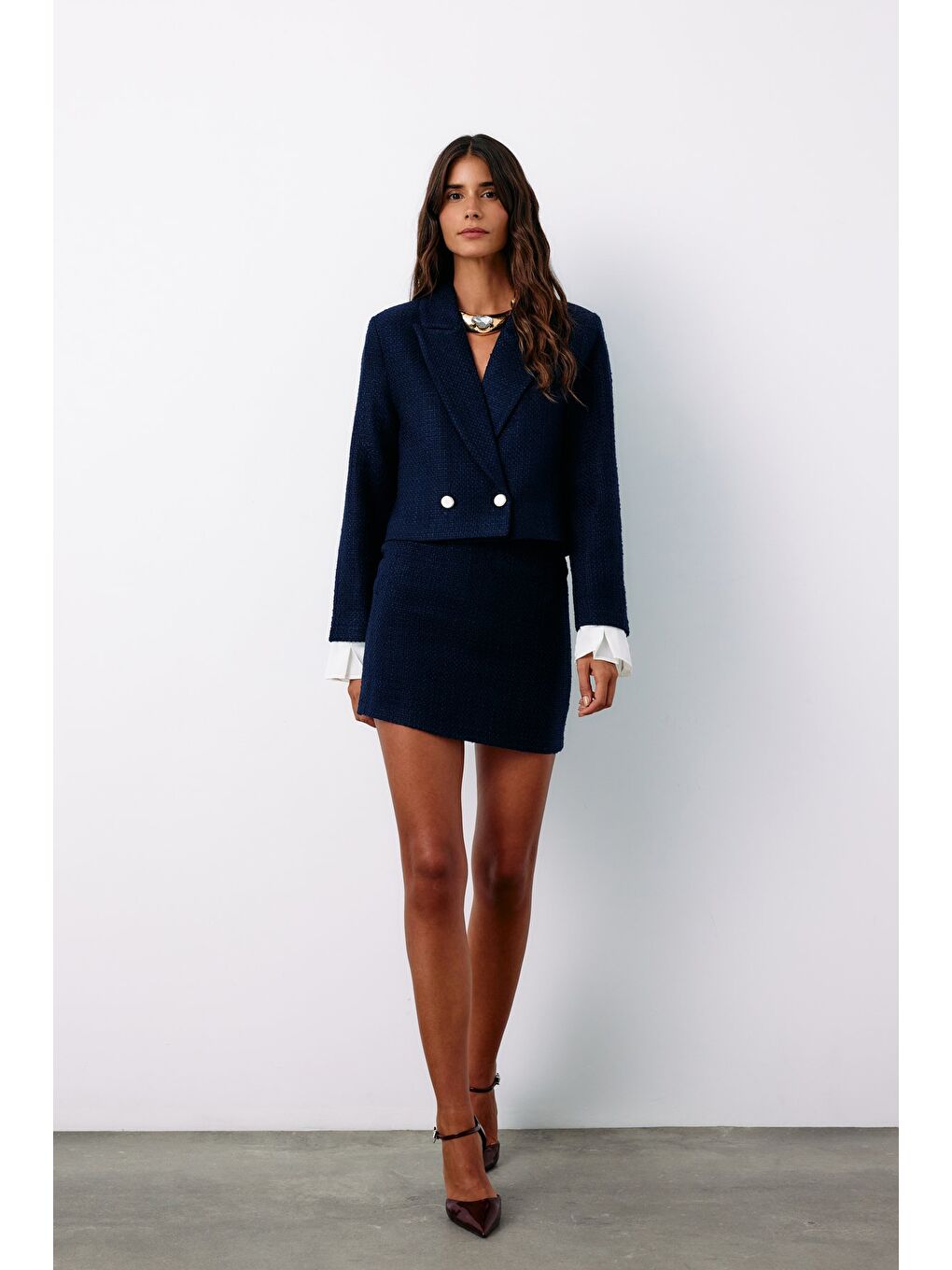 Manşet Detaylı Tüvit Ceket - Lacivert