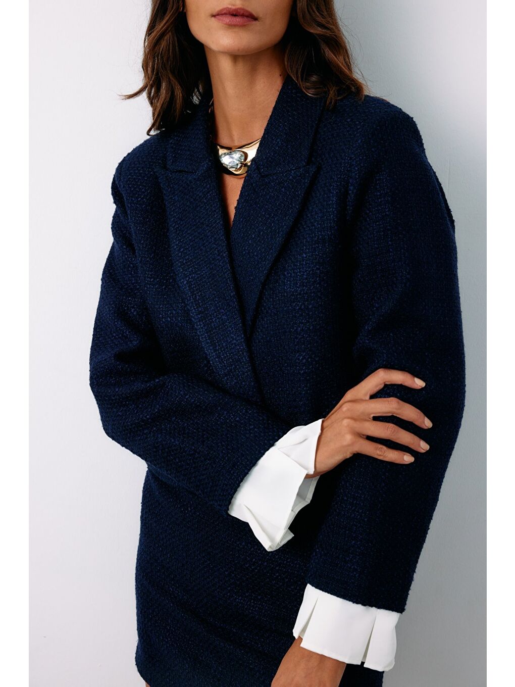 Manşet Detaylı Tüvit Ceket - Lacivert-2