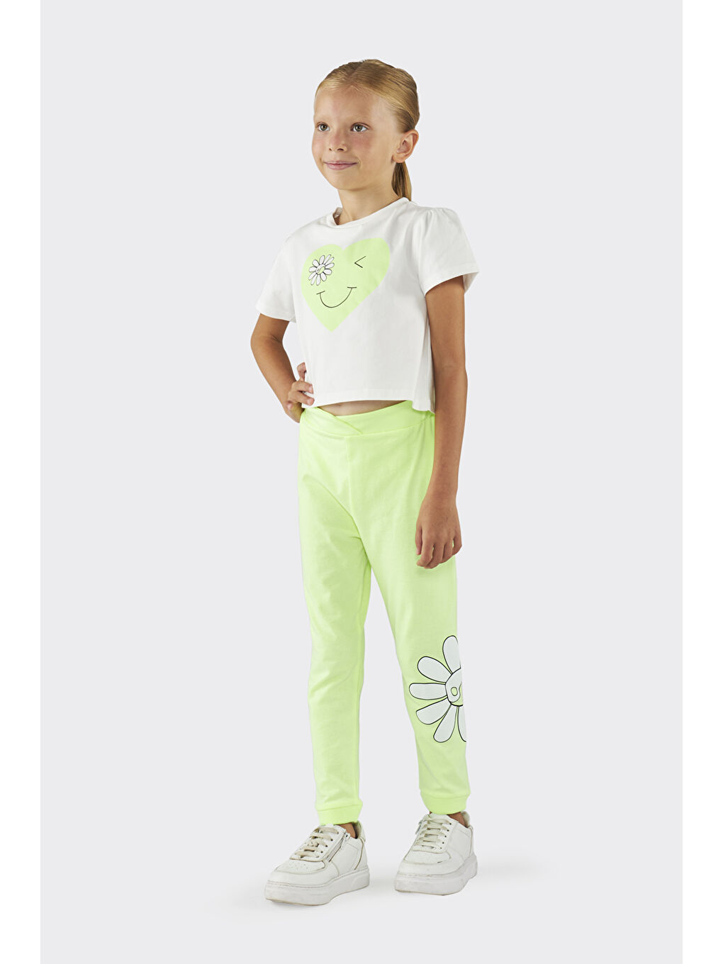 Kız Çocuk Baskı Detaylı 2'li Sarı Takım