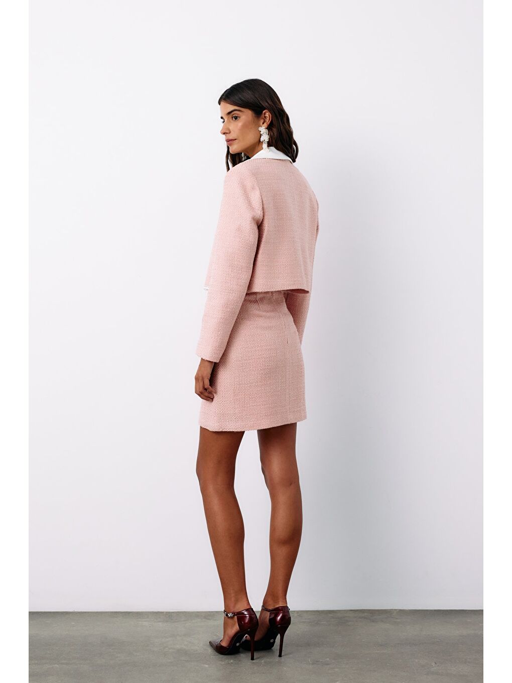 Pembe Aksesuar Detaylı Tüvit Ceket - Pudra-4