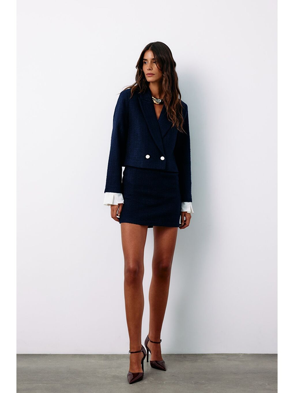 Manşet Detaylı Tüvit Ceket - Lacivert-3