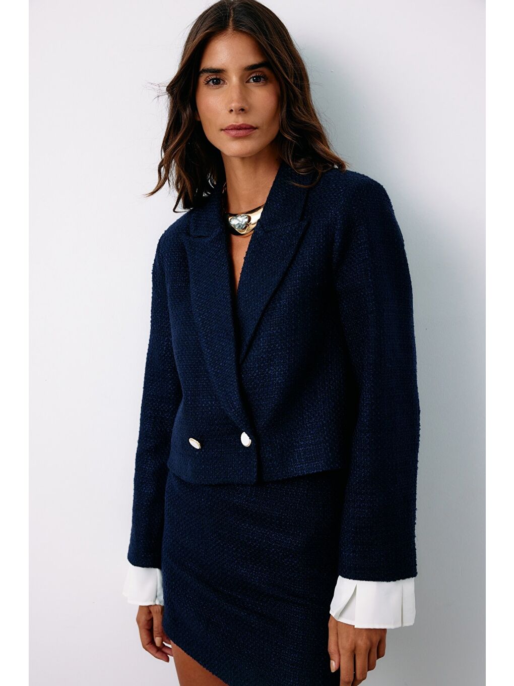 Manşet Detaylı Tüvit Ceket - Lacivert-4