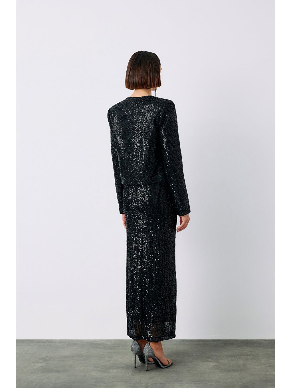 Payetli Kısa Ceket - Siyah