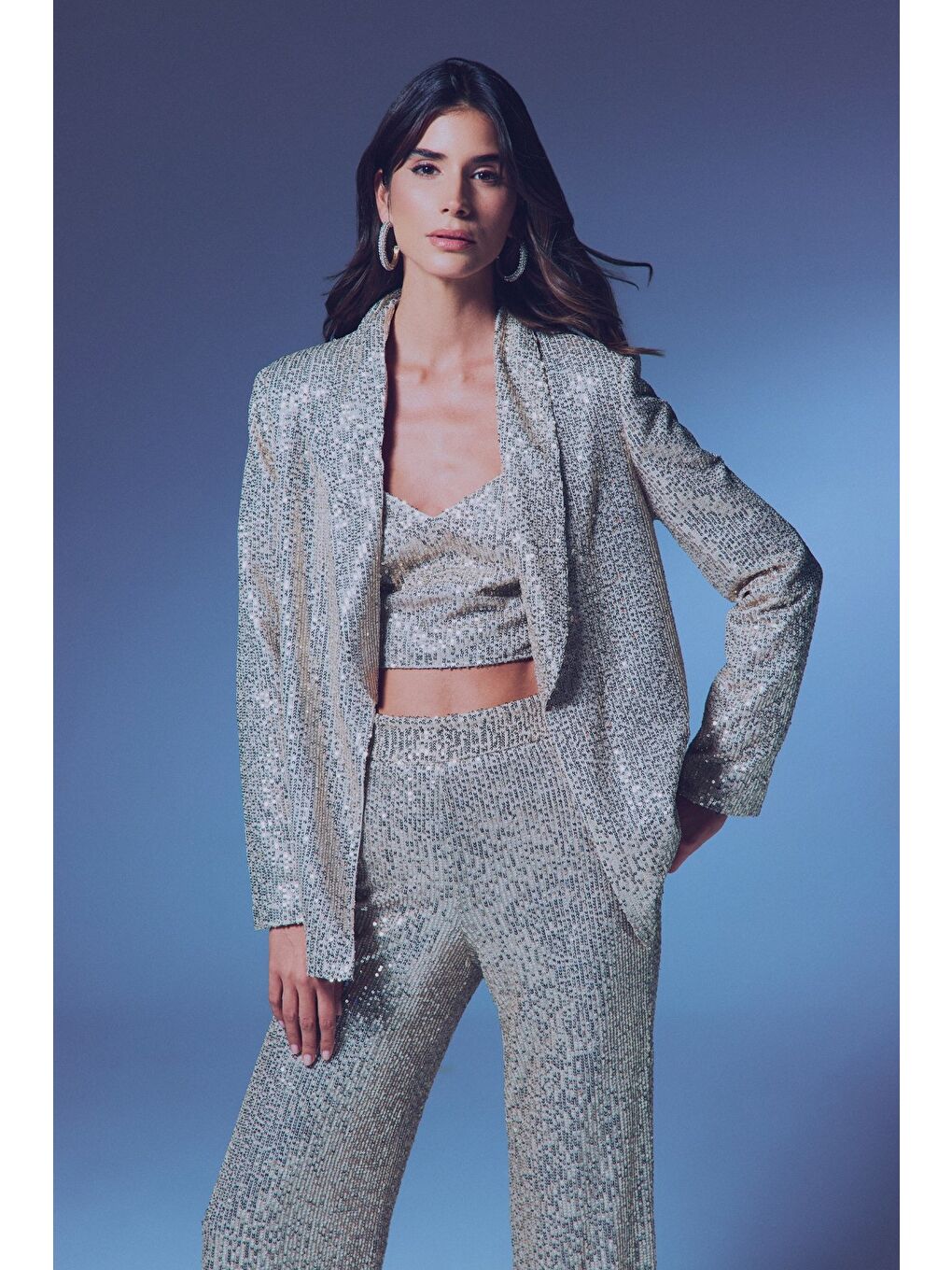 Payetli Salaş Ceket - Bej