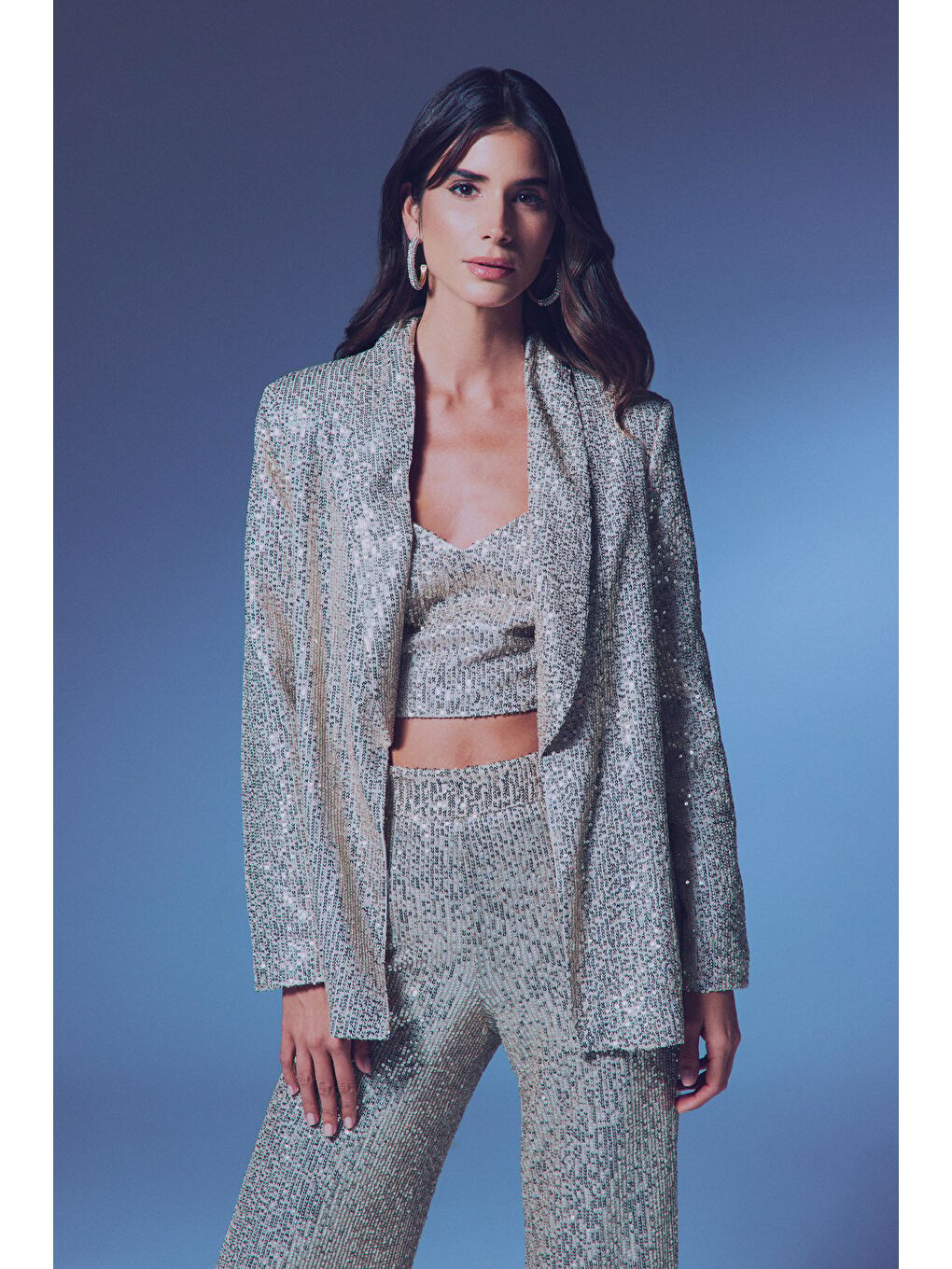 Payetli Salaş Ceket - Bej-1