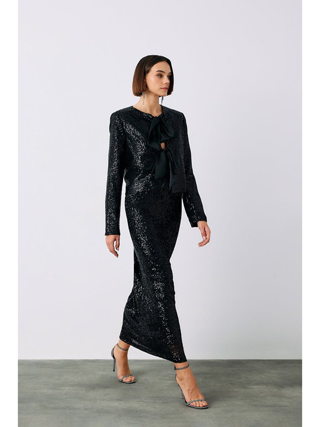 Payetli Kısa Ceket - Siyah-4